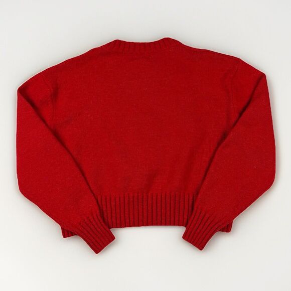 Christmas Cropped Sweater “Merry” Champagne Wool Blend Red Women’s Sz M Holiday - Picture 5 of 9
